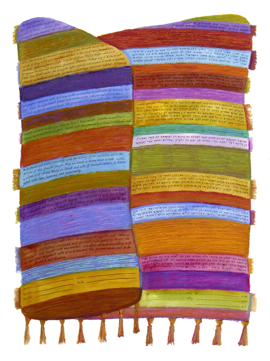 2-sided-orange-blue-tallit-weaving-ketubah